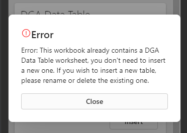 DGA Data Table Error